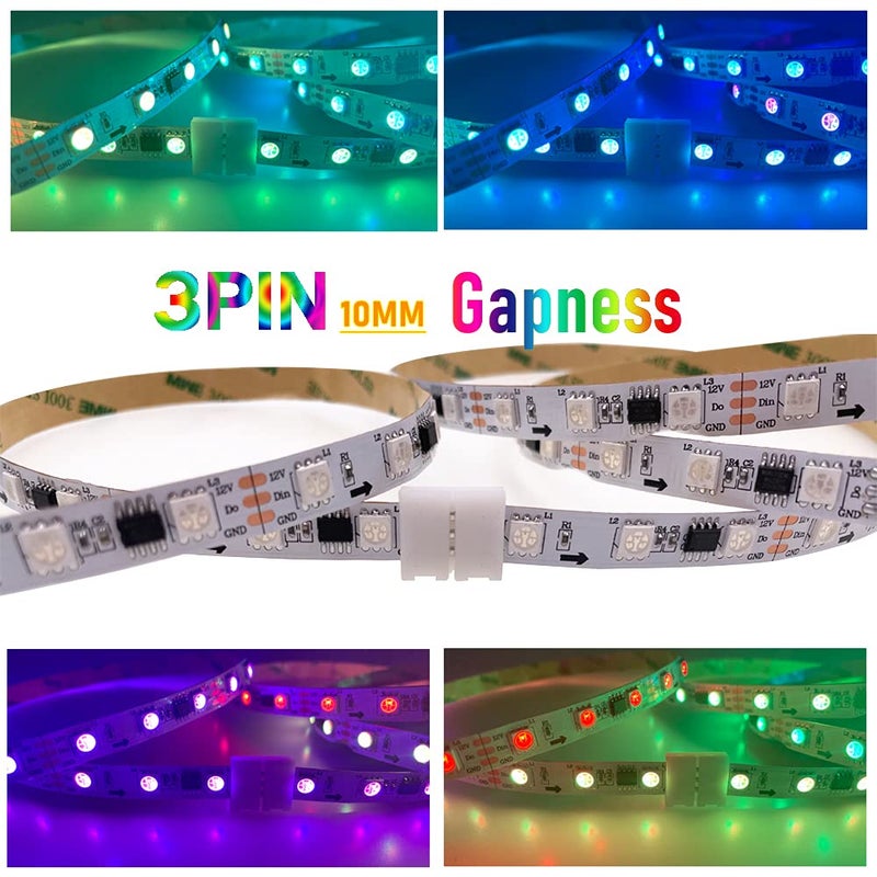 FSJEE 3 Pin LED Strip Connector Kit, Include LED Corner Connector, Unwired Gapless and T Shape Connector, Jumper for 10mm 3Pin WS2811 WS2812 LED Strip - Image 5
